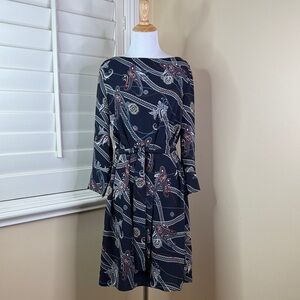 H&M Dark Blue Paisley Long Sleeve Dress